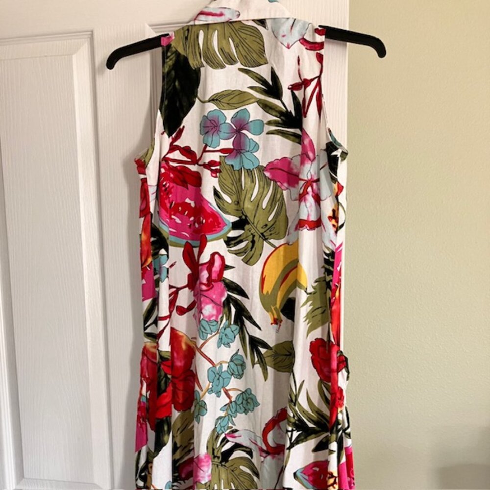 Women's tropical linen blend dress size M Resort vacation travel - Picture 3 of 6